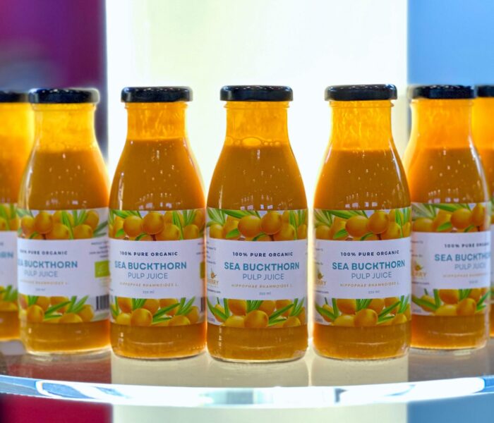 Premium organic sea buckthorn juice made from Estonian berries
